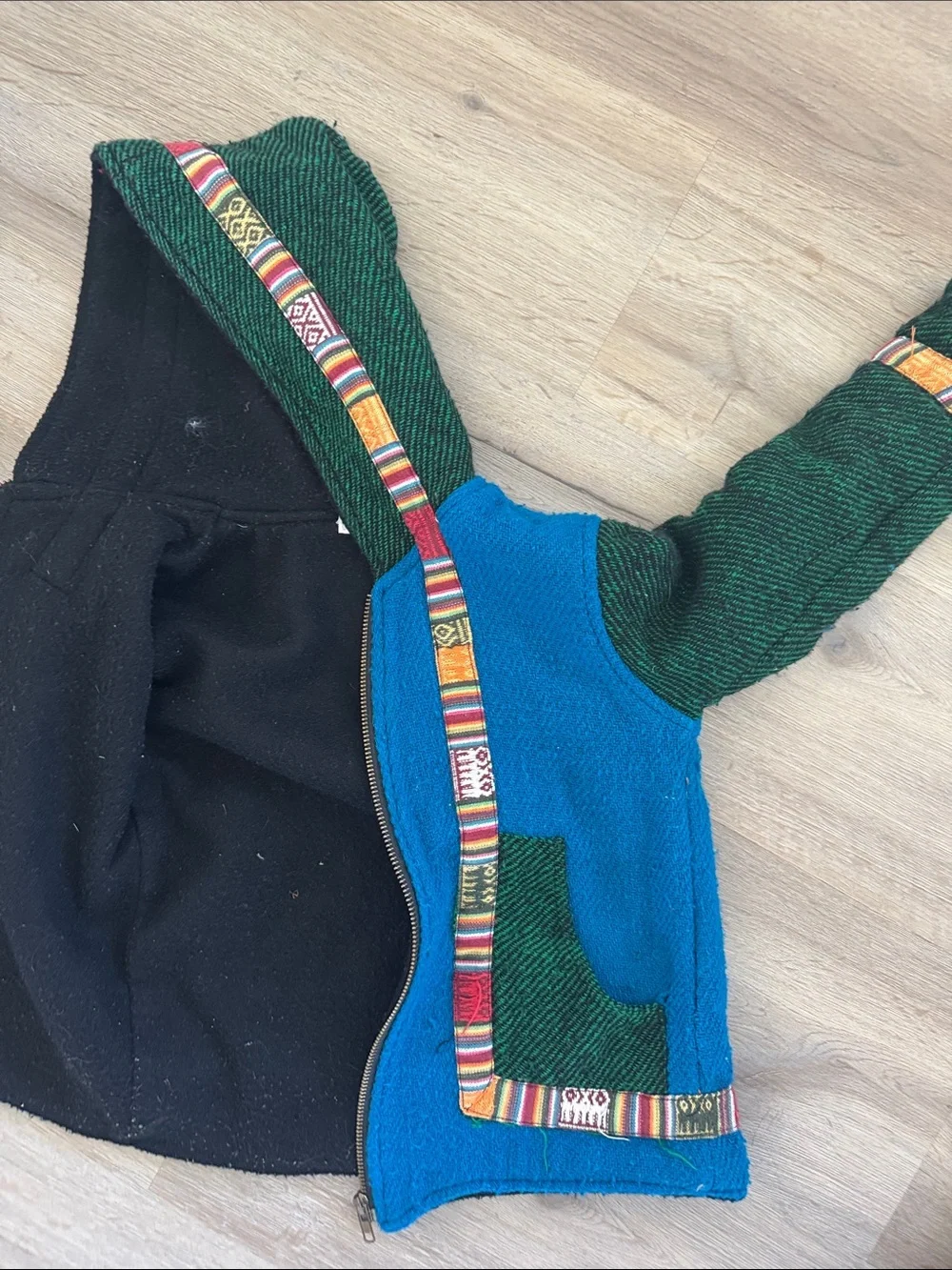 Vintage Blue and Green Kids Hooded Jacket